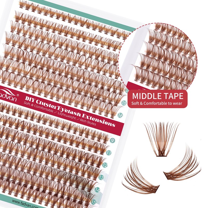 FADVAN Cluster Eyelash Extensions 280 Pieces Curl D Eyelashes Individual