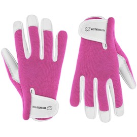 WESTWOOD FOX Gardening Gloves for Women Leather Thorn Safety Garden Heavy Duty Work Gloves Men Women Gardener Non-Slip Rigger (Pink, L)