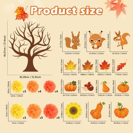 Fall Thanksgiving Tree Bulletin Board Set Decorations for Classroom Autumn 3D Tree Bulletin Board with Maple Leaf Pumpkin Cutouts for Fall Thanksgiving Party School Nursery Classroom Blackboard Decor