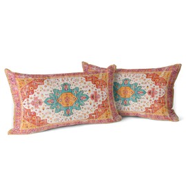 Snylcce Boho Throw Pillow Covers Set of 2 - Tangerine Antique & Vintage Design, Double-Sided Pattern - Soft Cushion Covers for Garden Couch, Sofa, Bed - Decorative 12x20 Inch Pillowcases