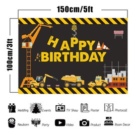 Bymivofun Excavator Birthday Background, Excavator Birthday Background, Kids Happy Birthday Party Background, Vinyl Professional Photography Wall Background (5 x 3 Feet)