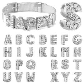 stino Rhinestone Letter Charms Set for Junk Cases, 52 Pieces, Slide Alphabet Beads for Phone Cases, Bracelets, DIY Jewelry Making, Silver (Silver Base Letter)
