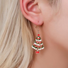 Wendalern Christmas Tree Earrings Gold Christmas Hook Earrings Enamel Christmas Earrings Christmas Drop Earrings Jewellery for Women and Girls Party Gifts