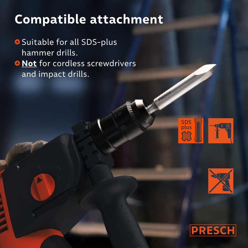 Presch SDS-Plus Pointed Chisel - Extremely Robust, Durable tip -