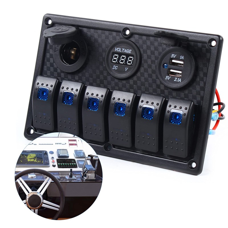 Switch Panel Boat Marine Switch Panel 6 Gang ON-Off Ignition