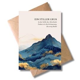 Trauer Karte mit Umschlag - Trauerkarte "Ein stiller Gruß" Blau Gold Berglandschaft Kondolenzkarte Beileidskarte Gedenkkarte Beileid Trauerfeier Beerdigung Anteilnahme (DIN A6)