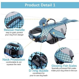 Queenmore Dog Life Jacket High Floatation Pet Life Vest Refelective Blue Whale Large