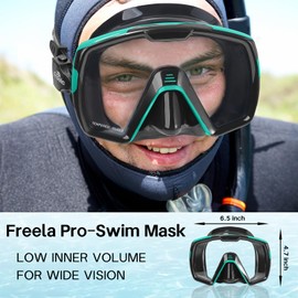 Freela Adult Swim Goggles Mask for Adult Men Women with Nose Cover, Pool Water Beach Swimming Goggles Mask Anti Fog No Leakage, 180° Clear View Low Inner Volume Wide Vision Underwater Green Comfort