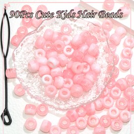 NAISKA 90Pcs Light Pink Kids Hair Beads Cute Hair Beads for Braids Round Small Beads for Hair Acrylic Gradient Dreadlock Beads Mini Pony Beads Loc Beads Clips Accessories