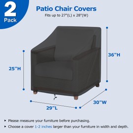 SunPatio Outdoor Chair Covers Waterproof, 2 Pack Patio Chair Protector with Windproof Straps, Outdoor Furniture Covers All Weather Protection, 29" W x 30" D x 36" H, Black
