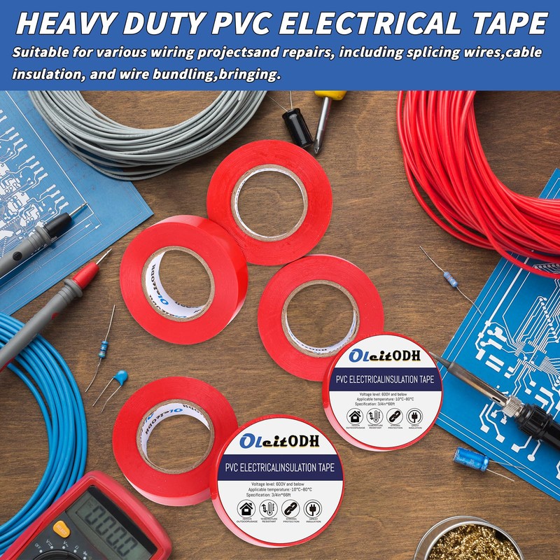 Oleitodh 100 Rolls Red Electrical Tape Bulk 3/4 Inch x