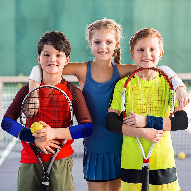 Lenwen 4 Pairs Kids Elbow Brace, 5-10 Years, Black, White,