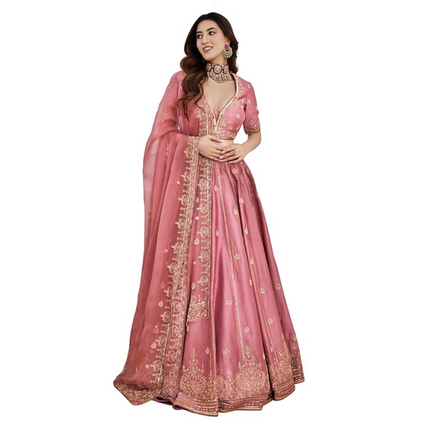 TRENDMALLS Satin Embroidery Sequence Work Lehenga Choli Unstitch Blouse with