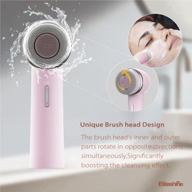 Eliteshine Electric Facial Cleanser Brush Equipped with Dual-Rotating Silicone and Bristle Brushheads,Rechargeable Electric Silicone Face Scrubber Exfoliator,Facial Cleansing Brush,for Women Skincare