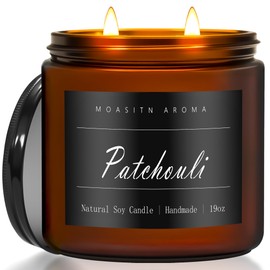 MOASITN Patchouli Large Heavenly Scented Candles for Home|19oz 100h Long Lasting Clean Burn|Natural Soy Aromatherapy Candle|2 Wick Jar Candle for Women,Men as Relaxing,Birthday,Housewarming Gifts
