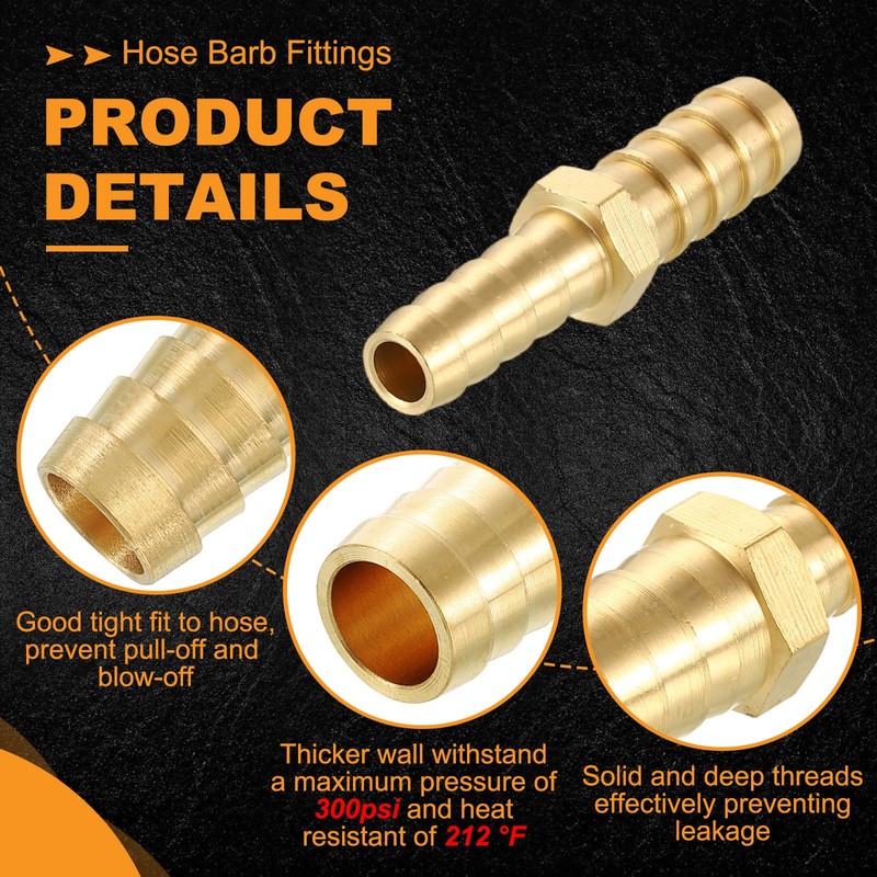 sourcing map 1pcs 5/16" to 3/8" Brass Hose Barb Fitting