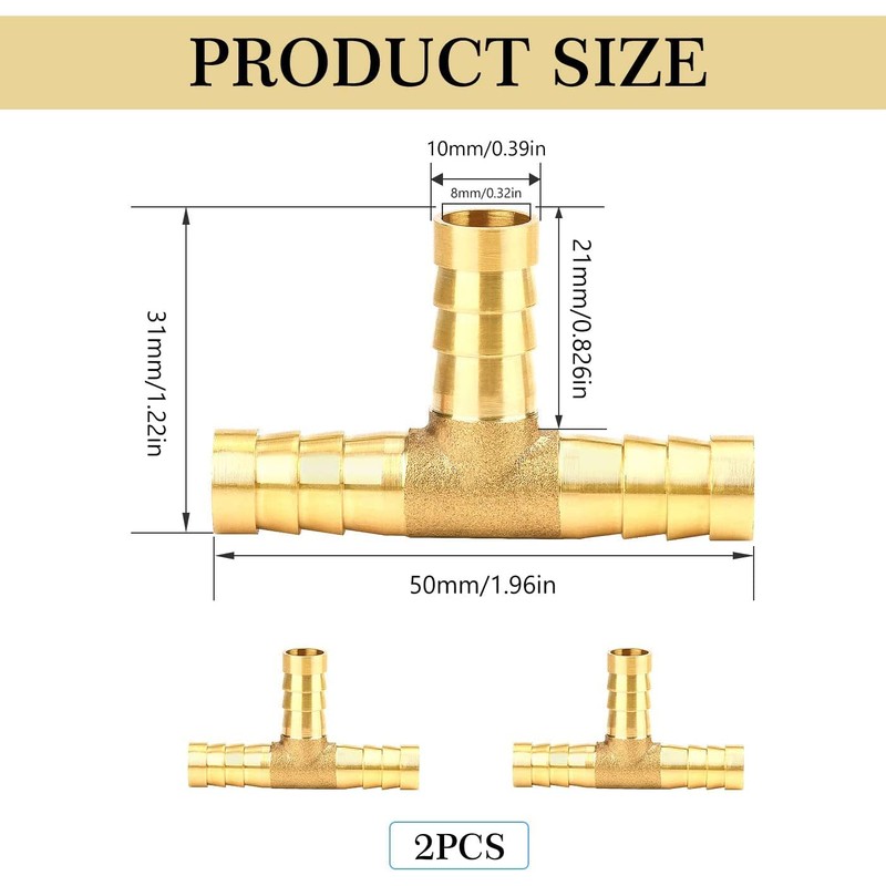 nutmanel T-Hose Connector Brass 10 mm Compressed Air Hose Connector