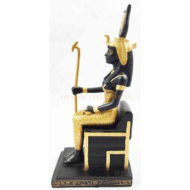 Egyptian Goddess Isis Iset Deity of Motherhood Magic Sitting On Throne Figurine
