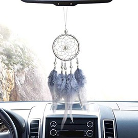 Dream Catchers for Cars Rear View Mirror, Small Feather Dream Catcher Wall Hanging Car Deco Accessories for Women (Grey)