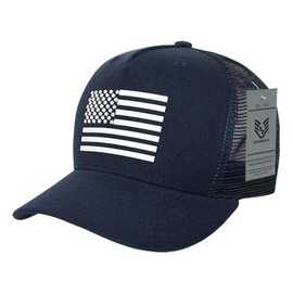 Rapiddominance Unisex-Adult 5 Panel Trucker Cap, Rubber US Flag, Navy, One Size