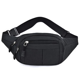 4 Pockets Bumbag Waist Fanny Pack for Women & Men Hip Bum Bag with Zipper Closure Large Capacity Waist Bag Black Belt Bag for Sport Travel Hiking Cycling
