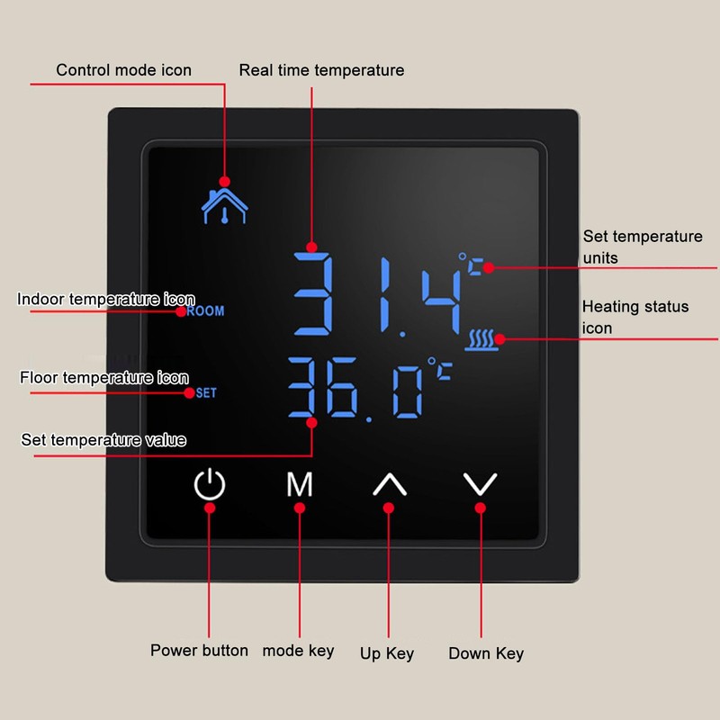 Smart Electric Floor Heating Thermostat 16A AC85V‑250V Home Thermostat, Easy