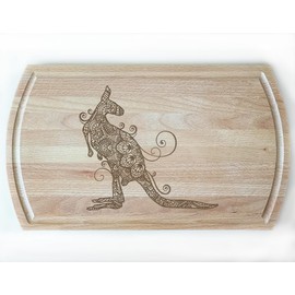Kangaroo with Mandala Patterns Cutting Board, Australian Wildlife Theme, Durable White Beech Wood, Unique Gift for Animal Lovers