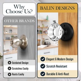Balin Designs Crystal Doorknob (Antique Crystal) - Decorative Hardware Interior Keyless Passage Door Lock for Hallway Passage, Kitchen, or Other Doors (1 Pack)