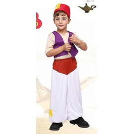 Coskawa Halloween Cosplay, Children, Boys, Aladdin, Costume, Kids, Arabian Night, Jasmine, Prince, Costume, Magic Lamp Included (M)