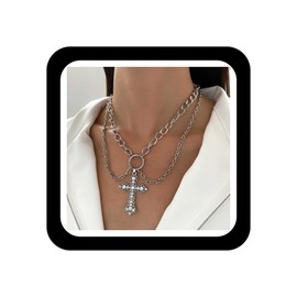 Zeshimb Cubic Zirconia Cross Necklace Layered Cross Choker Necklace Layering Silver Chain Cross Necklace Shiny Diamond Cross Pendant Necklace Y2K Necklack Jewelry for Women