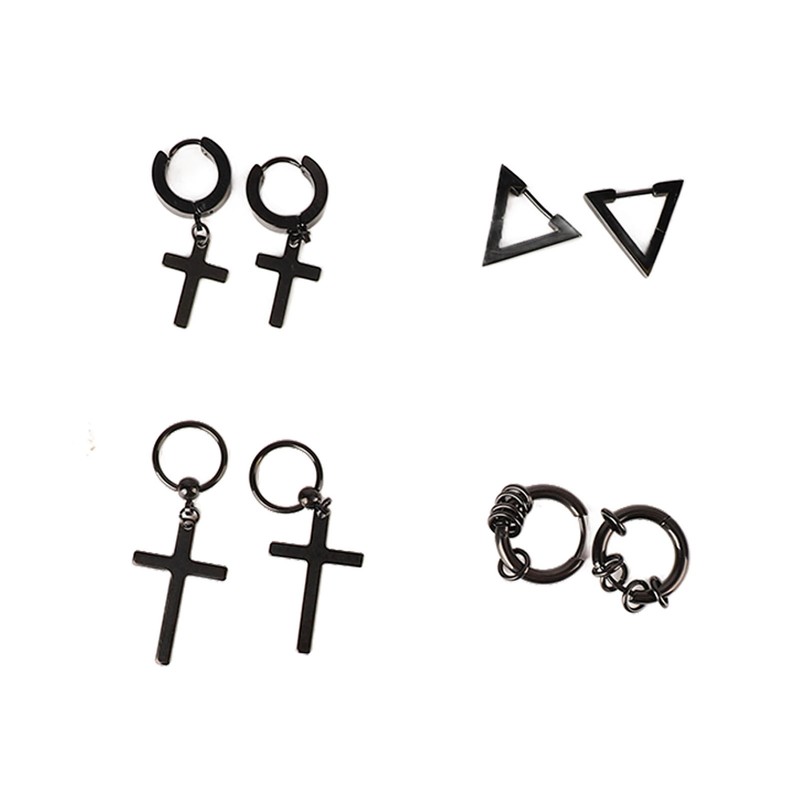 15 Pairs Earrings Set Black Stainless Steel Ear Studs Men