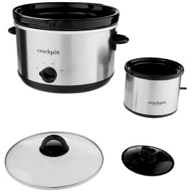Crock-Pot 5-Quart Smudgeproof Round Manual Slow Cooker with Dipper, Silver