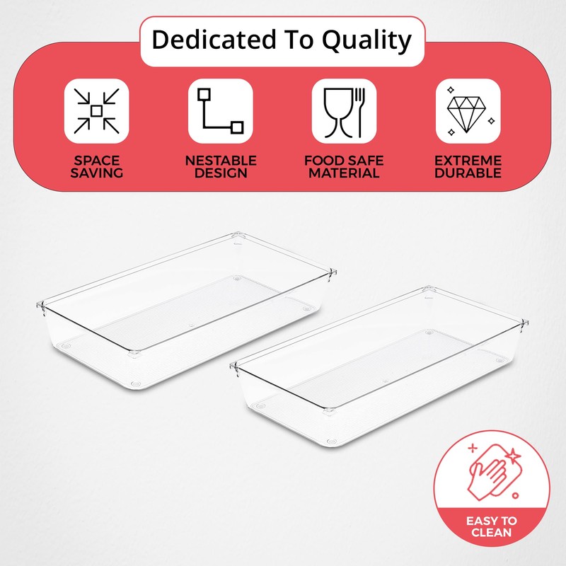Amtido 3 Pack Drawer Organisers - Sturdy Clear Plastic Storage