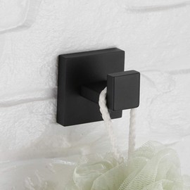 Flybath Towel Hook SUS 304 Stainless Steel Square Shower Coat Robe Clothes Hooks for Hanging Bathroom Kitchen Wall Mounted Matte Black - 2 Pack