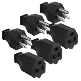 TENINYU 2-Pole, 3 Wire Grounding Plug Male Extension Cord Straight Blade Plug Replacement Electrical Plugs End, 15A 125V Black,3Pack (Male and Female Set)