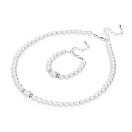 Crystal Dream Elegant Cream Simulated Pearl Baby Girl Necklace and Bracelet Stylish Gift Set (GS-P-C_S)