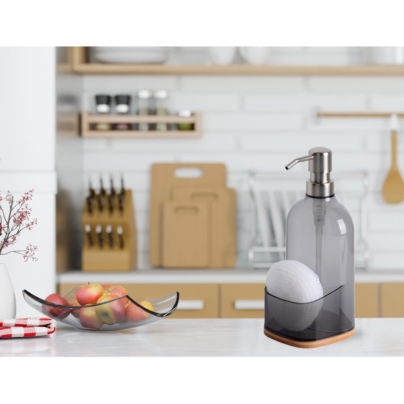 Clasin Home Kitchen Soap Dispenser with Sponge Holder, Refillable Acrylic