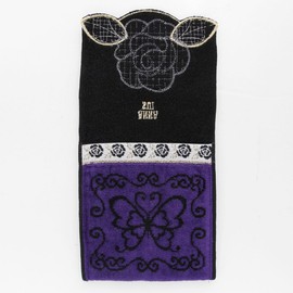 Anna Sui 109338-0001 Pocket Towel, Rose Applique, 100% Cotton, Rose Sanitary Pouch, Women's, Hand Towel, Approx. 5.51 x 11.02 inches (14 x 28 cm), purple