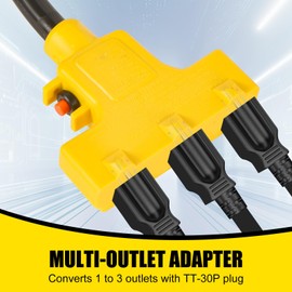 CORDMITPRO Overload Protector 30 Amp to 110 Adapter Generator Power Cord, Shore Power 30 Amp to 15 Amp/20 Amp Adapter, Marine NEMA L5-30P to 3X 5-15R/5-20R RV Generator Adapter, 1.5FT