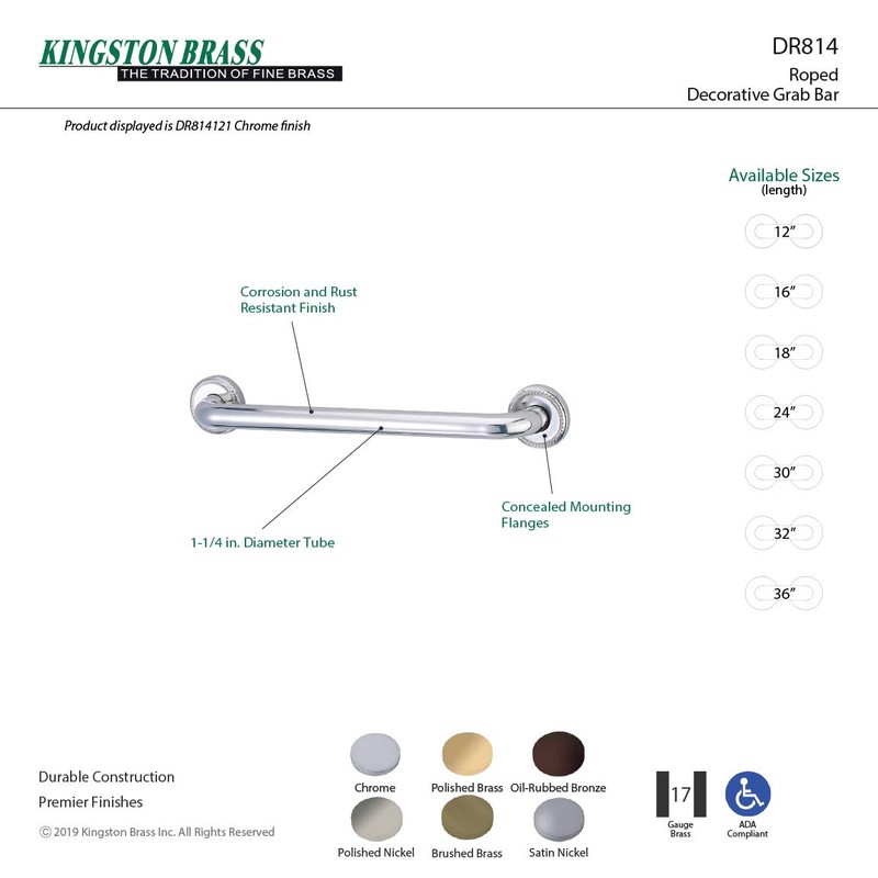 Kingston Brass DR814121 Designer Trimscape Laurel Decor 12-Inch Grab Bar