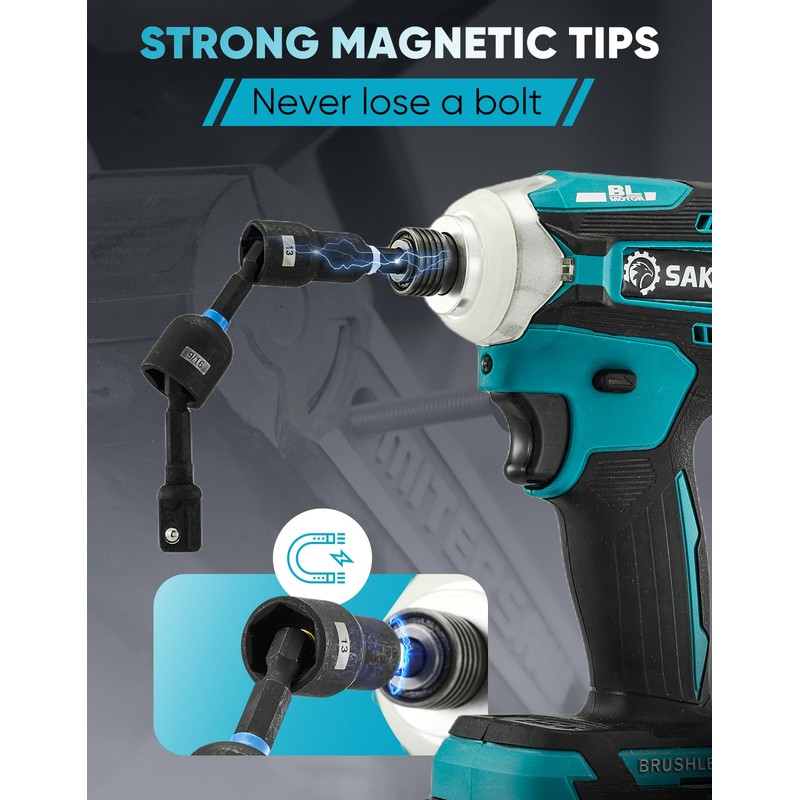 Sakerplus Magnetic Impact Nut Driver Set, Socket Set with Deep