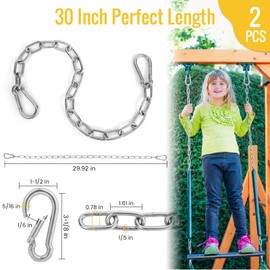 2 Pack 1/5 Inch Heavy Duty Chains, 30 Inch Swing Extension Chain with Carabiners, Adjustable 440LB Metal Hanging Chain for Indoor Outdoor Porch Swing Hammock Chair Punching Bags Gym Machines