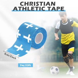 TrelaCo 1 Pcs Wrist Tape Baseball Cross Athletic 2in x 23ft Cotton Cross Wrist Tape Serrated Edges for Fingers Ankles Injury Wrap, Football Baseball Hockey Soccer (Blue)