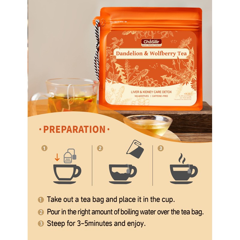 ChaSilir Organic Dandelion Root & Wolfberry Detox Tea Bags -