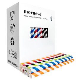 Boba Straws Bubble Tea Smoothies Jumbo Milkshake Shakes Slushy Tapioca Pearls Drinking Paper Straws Extra Super Wide 12mm 0.5" Large for Birthday Shower Party Supplies, Stripes 100PCS