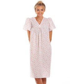 Bromilow & Wood Bromilow & Wood Open back Incontinence English Made Floral Short Sleeve Polycotton Nightdress in Pink Size UK 30-32