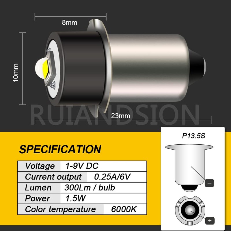 Ruiandsion P13.5S LED Bulb 1-9V LED Flashlight Bulb 1.5V 3V