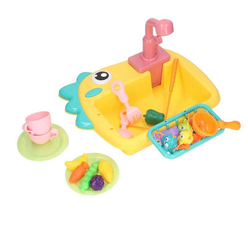 2 in 1 Play Kitchen Sink Toys with Running Water