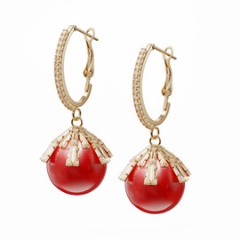 Lova Jewelry - Pendientes colgantes de perlas de cristal para mujer, tono dorado con circonita cúbica, Zinc, circonita