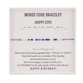 13th Birthday Gifts for Girls, Happy Sterling Silver Morse Code Bracelets, Secret Message Teen Girl Gifts, Presents 13 Year Old Girls Granddaughter Daughter, Friendship Gift, Purple (0607B008)